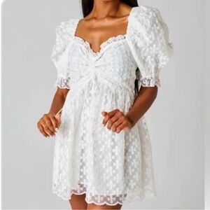 Buddy Love white lace puff sleeve dress